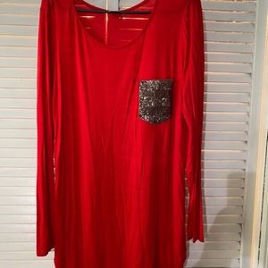 Red shirt with sequin pocket